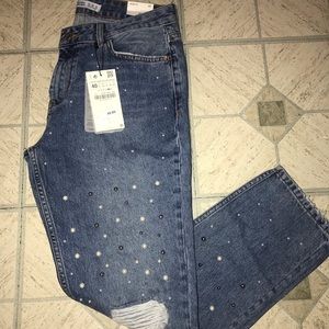 Zara basic denim with pearls embroidery